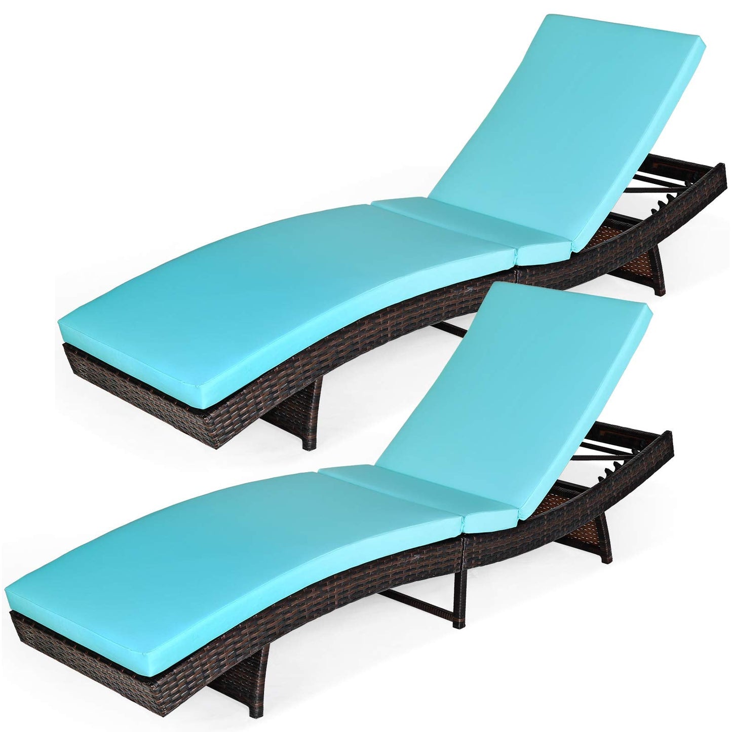 Chaise longue pliante d'extérieur Tangkula, chaise longue de patio en rotin avec coussin épais amovible, 5 niveaux réglables