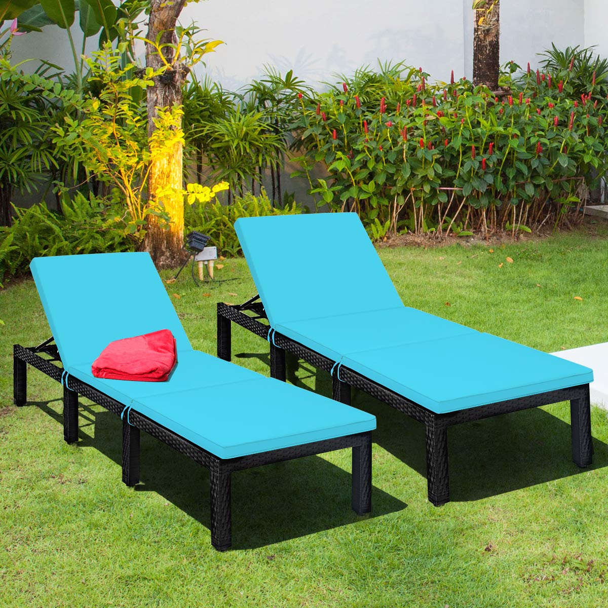 Chaise longue de patio en osier, fauteuil de jardin réglable en rotin avec dossier inclinable
