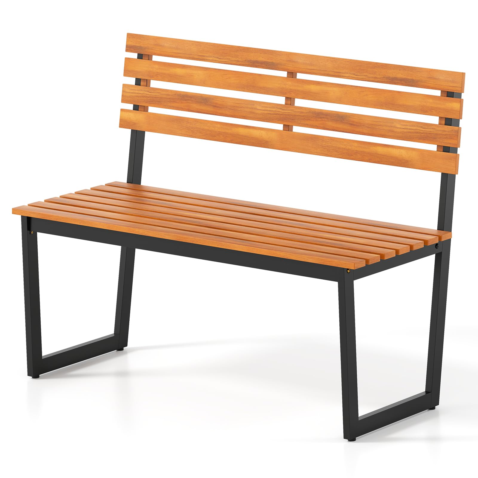 Tangkula 43" Outdoor Wood Bench with Heavy-Duty Metal Frame