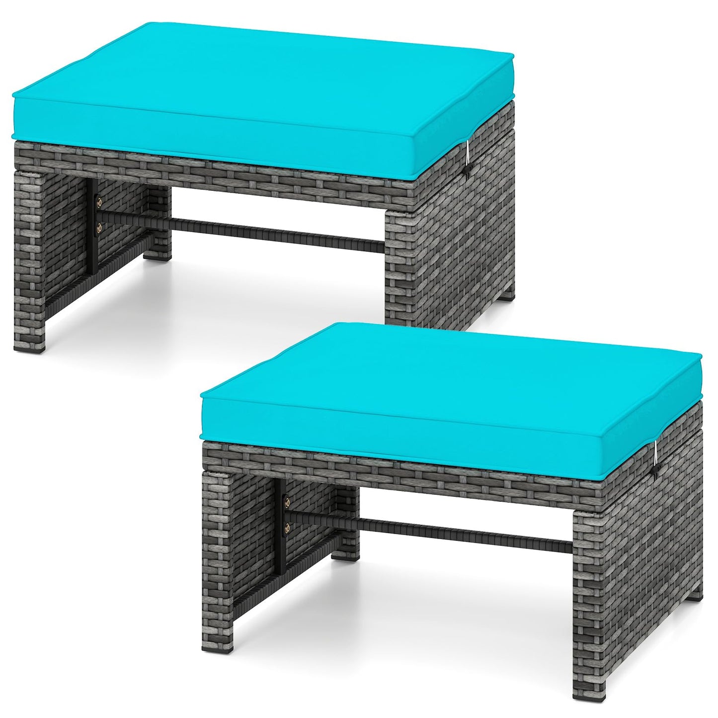 Tangkula 2 Pieces Patio PE Rattan Ottomans
