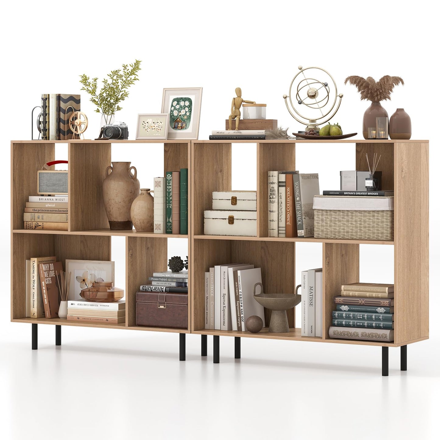Tangkula 4 Cubby Open Bookcase