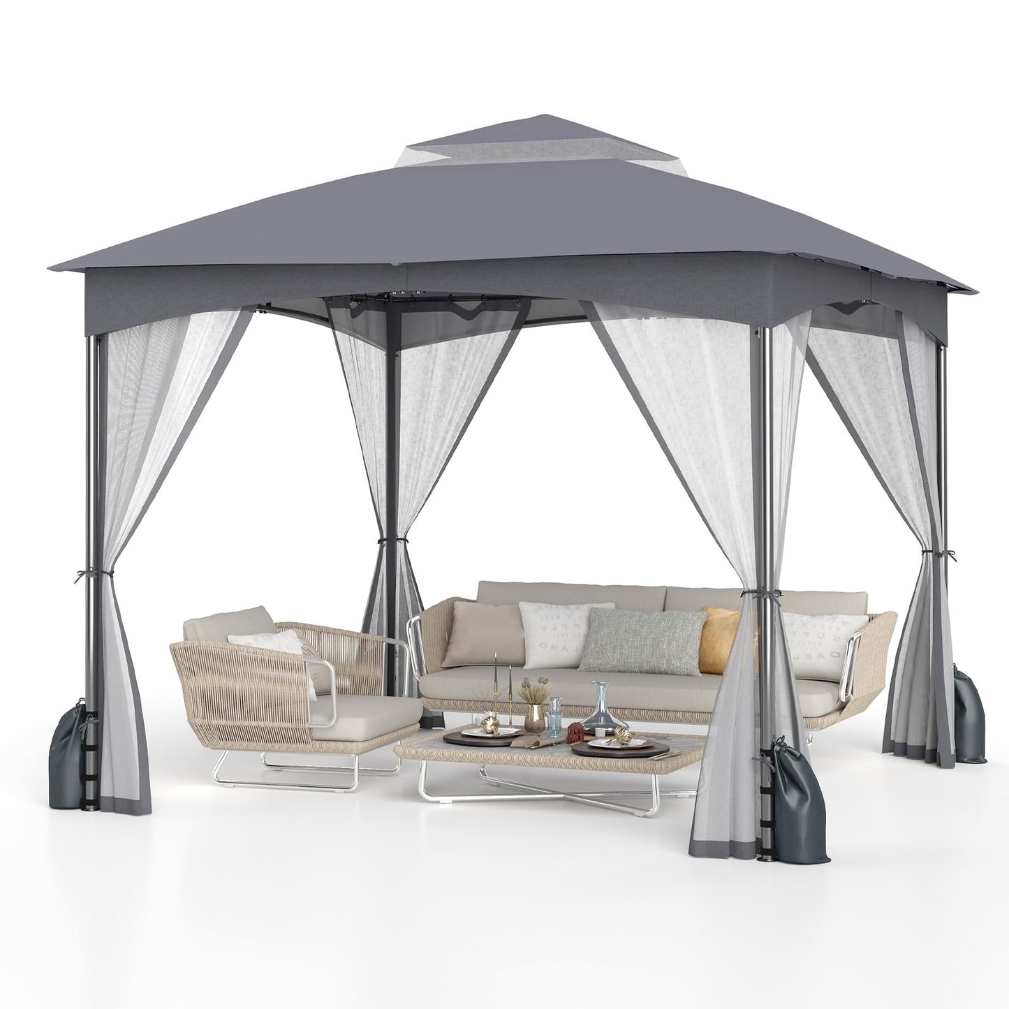 Tangkula 10x10 FT Outdoor Gazebo with Netting for Yard Garden Lawn