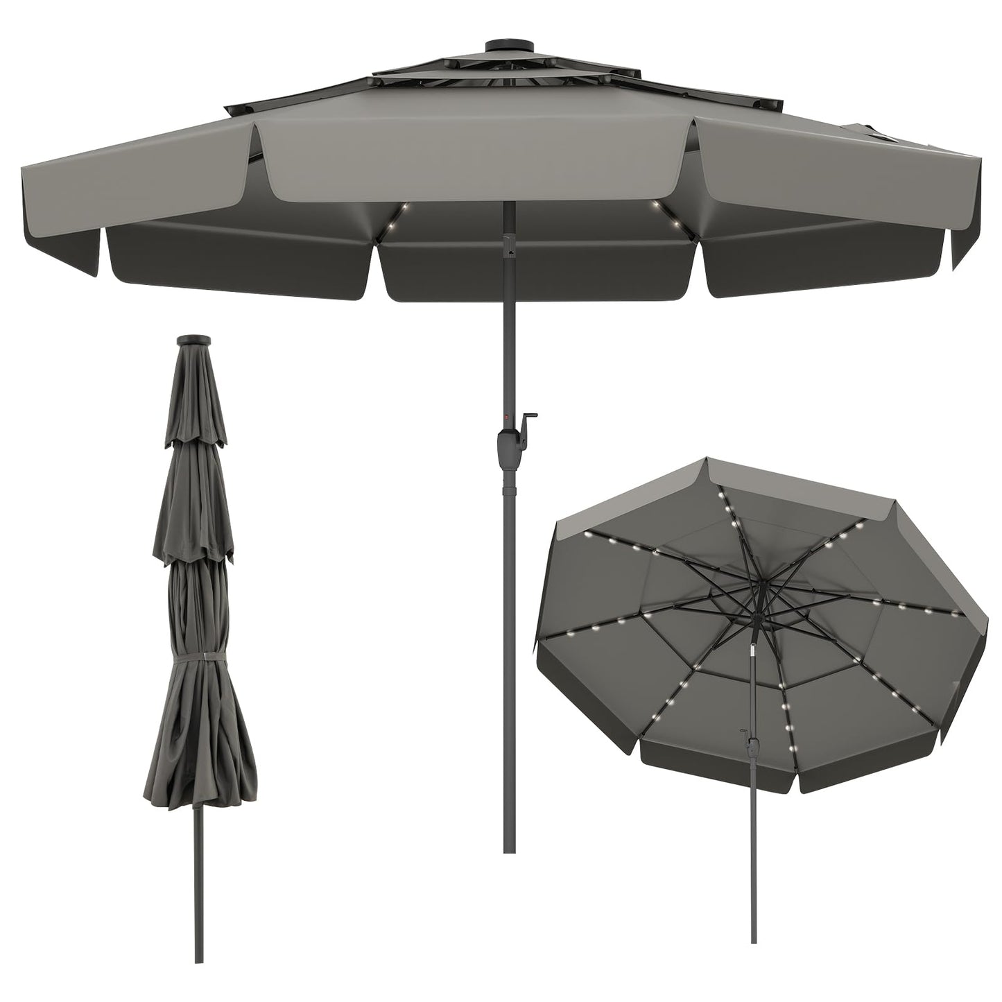 Tangkula 3 Tiers Scalloped Outdoor Table Market Umbrella with 32 LED Lights