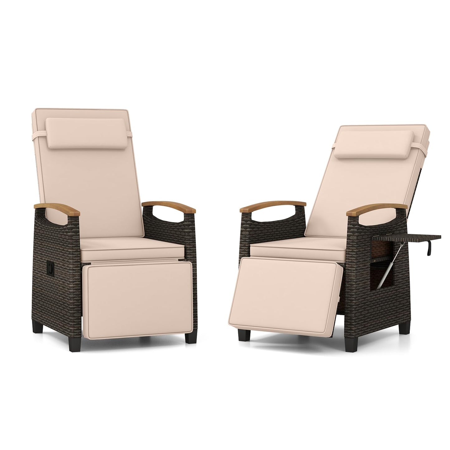 Tangkula Patio Wicker Recliner Chair w/Adjustable Backrest & Footrest