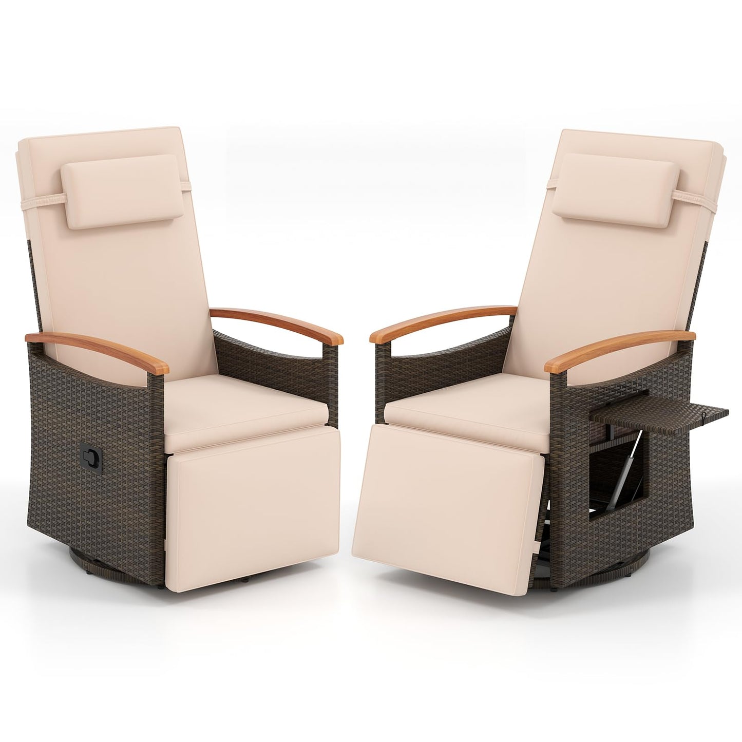 Tangkula Patio Rattan 360 Degree Swivel Recliner Chair, Wicker Lounge Chair w/Adjustable Backrest & Footrest