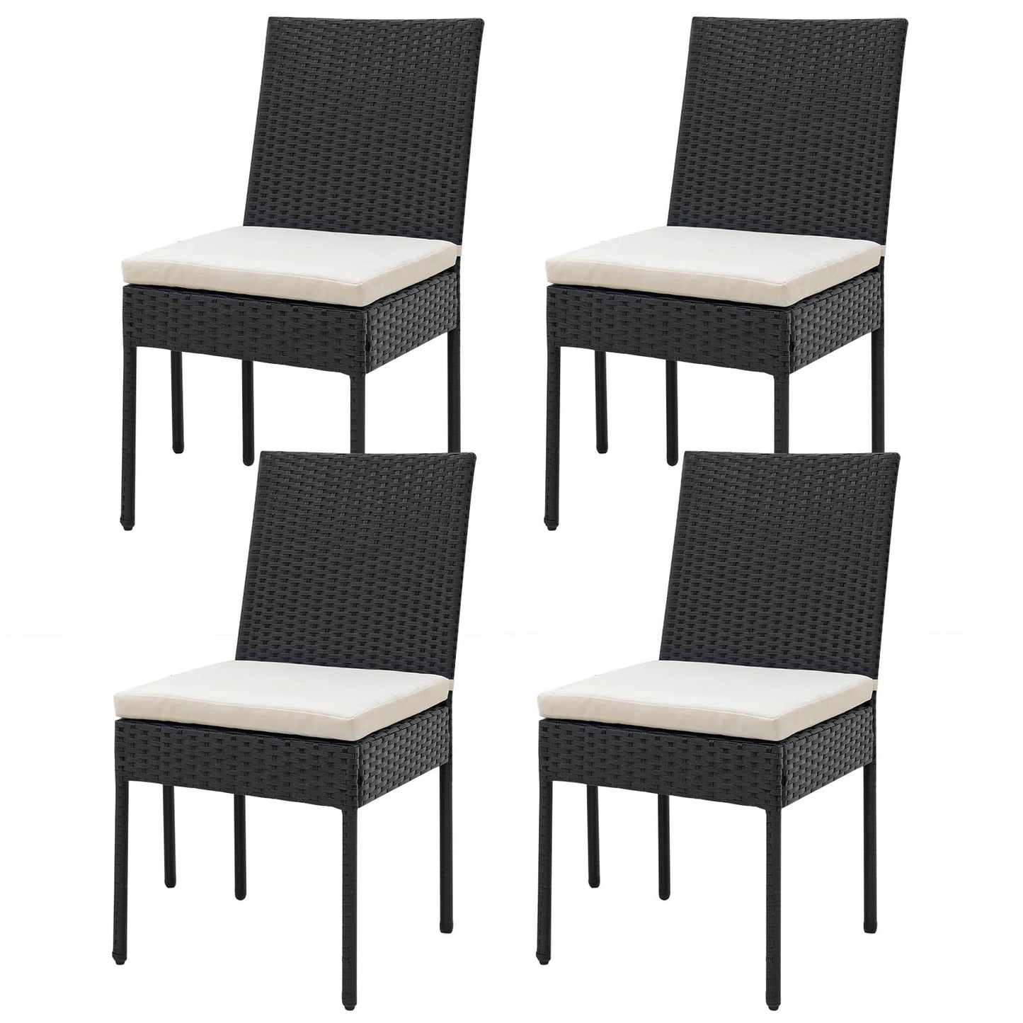 Tangkula Wicker Patio Dining Chairs, Outdoor Armless Wicker Chairs with Cushions, Backrest, Sturdy Metal Frame