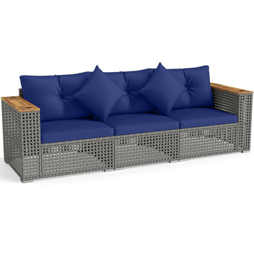 Tangkula 86.5" Large 3-Seat Patio Wicker Sofa for Garden