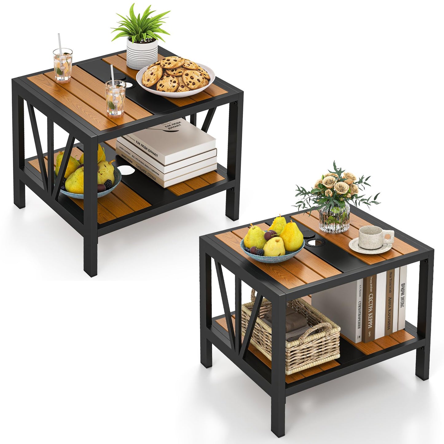 Table d'appoint d'extérieur Tangkula avec trou de parasol de 4 cm