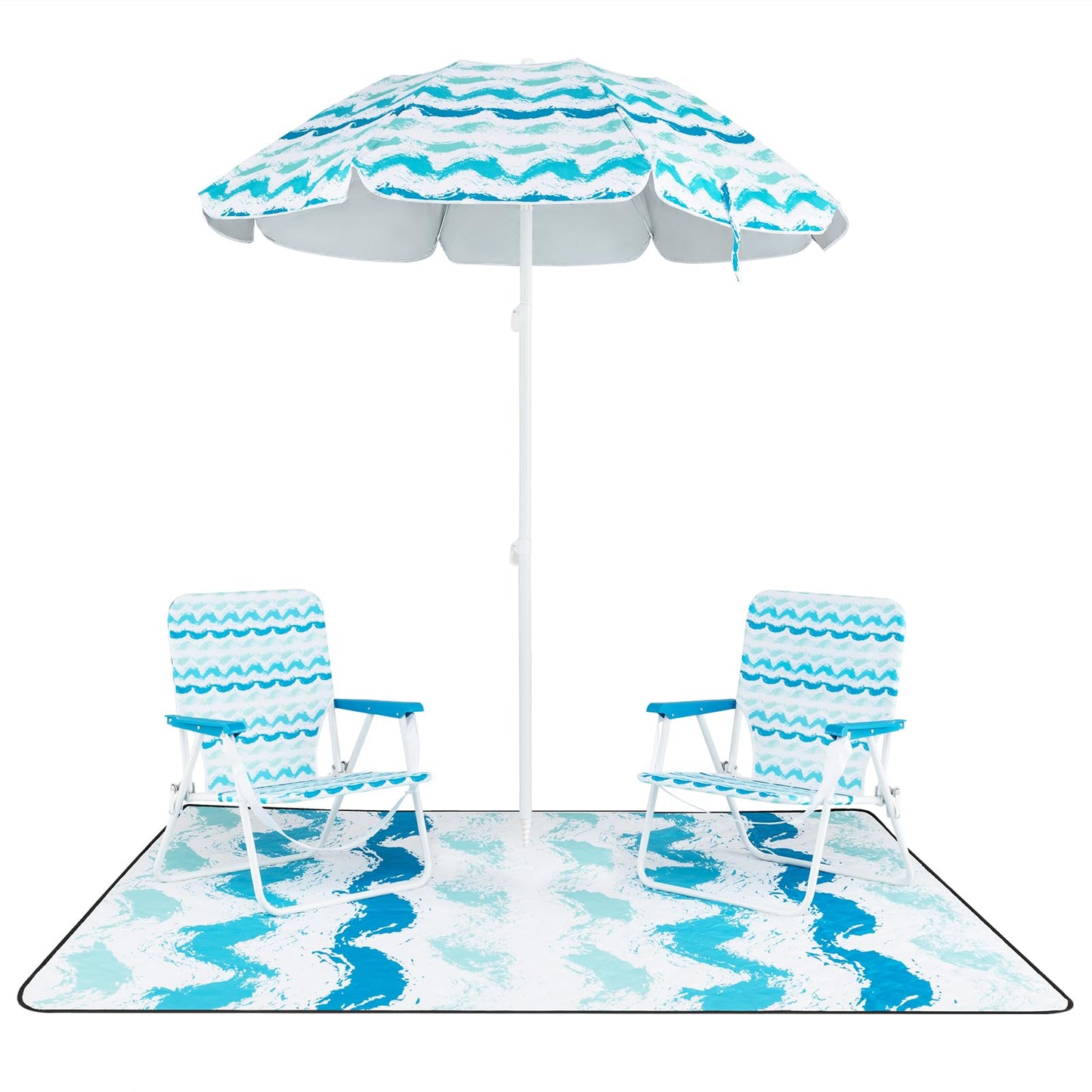 Tangkula 4 Pieces Beach Chair Set with Umbrella & Blanket