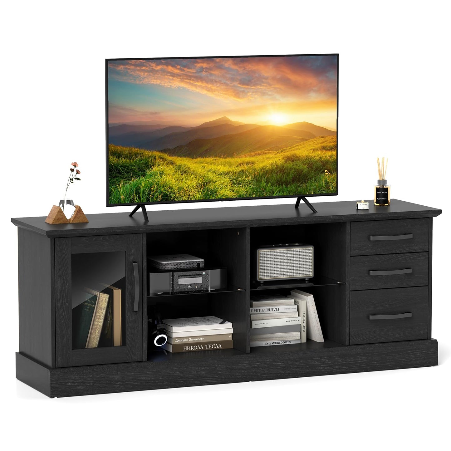 Tangkula TV Stand for 73-Inch TVs, 63” Media Console Table with 3 Drawers
