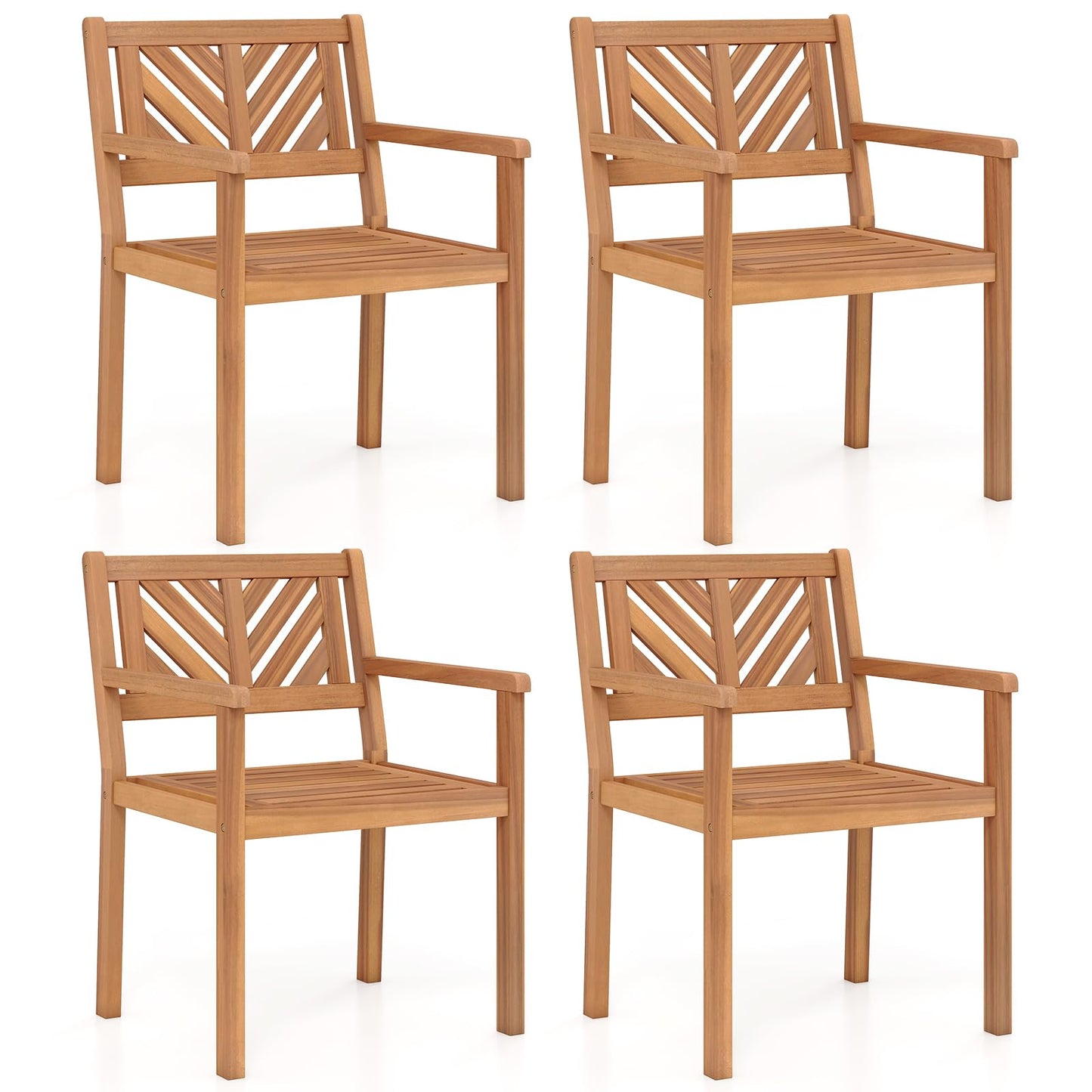 Tangkula Acacia Wood Patio Dining Chairs Set of 2/4 with 400 lbs Capacity