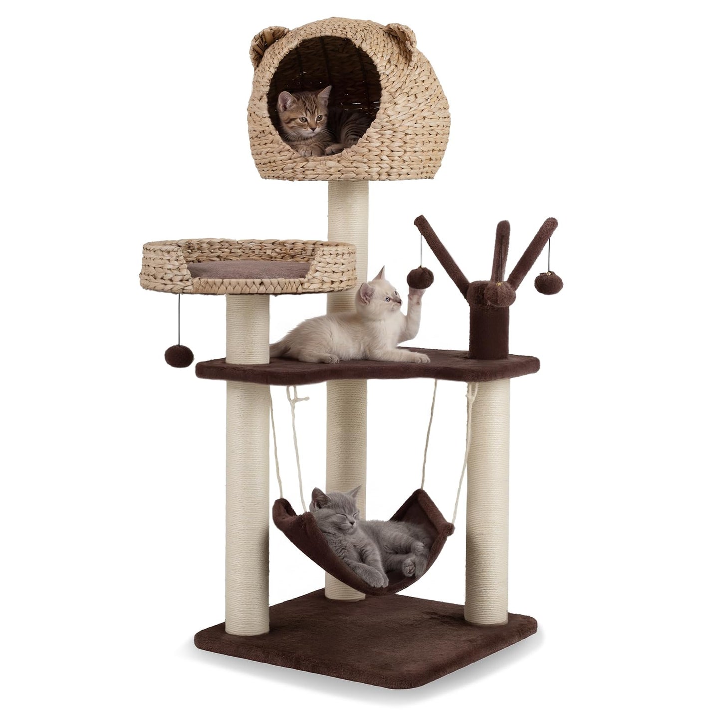 Tangkula Cat Tree for Indoor Cats, Multi-Level Cat Tree with Hammock, Natural Sisal Scratching Posts