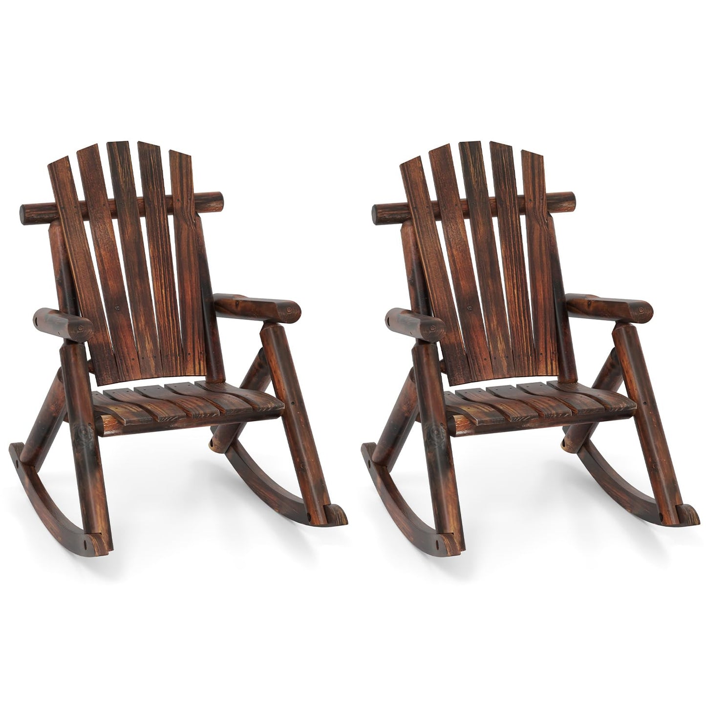 Tangkula Wood Rocking Chair Outside Adirondack Rocker with High Back and Slatted Seat