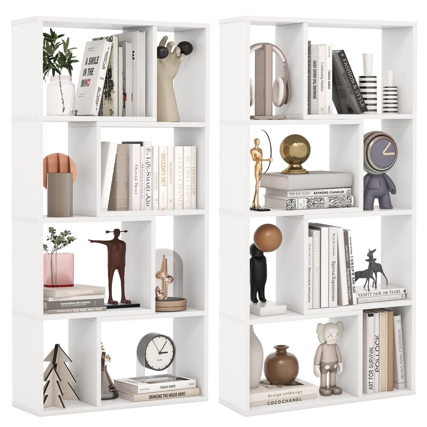 Tangkula 5 Tier Geometric Bookshelf, 48”H Freestanding 8-Cube Open Bookcase, Wooden Storage Display Shelf