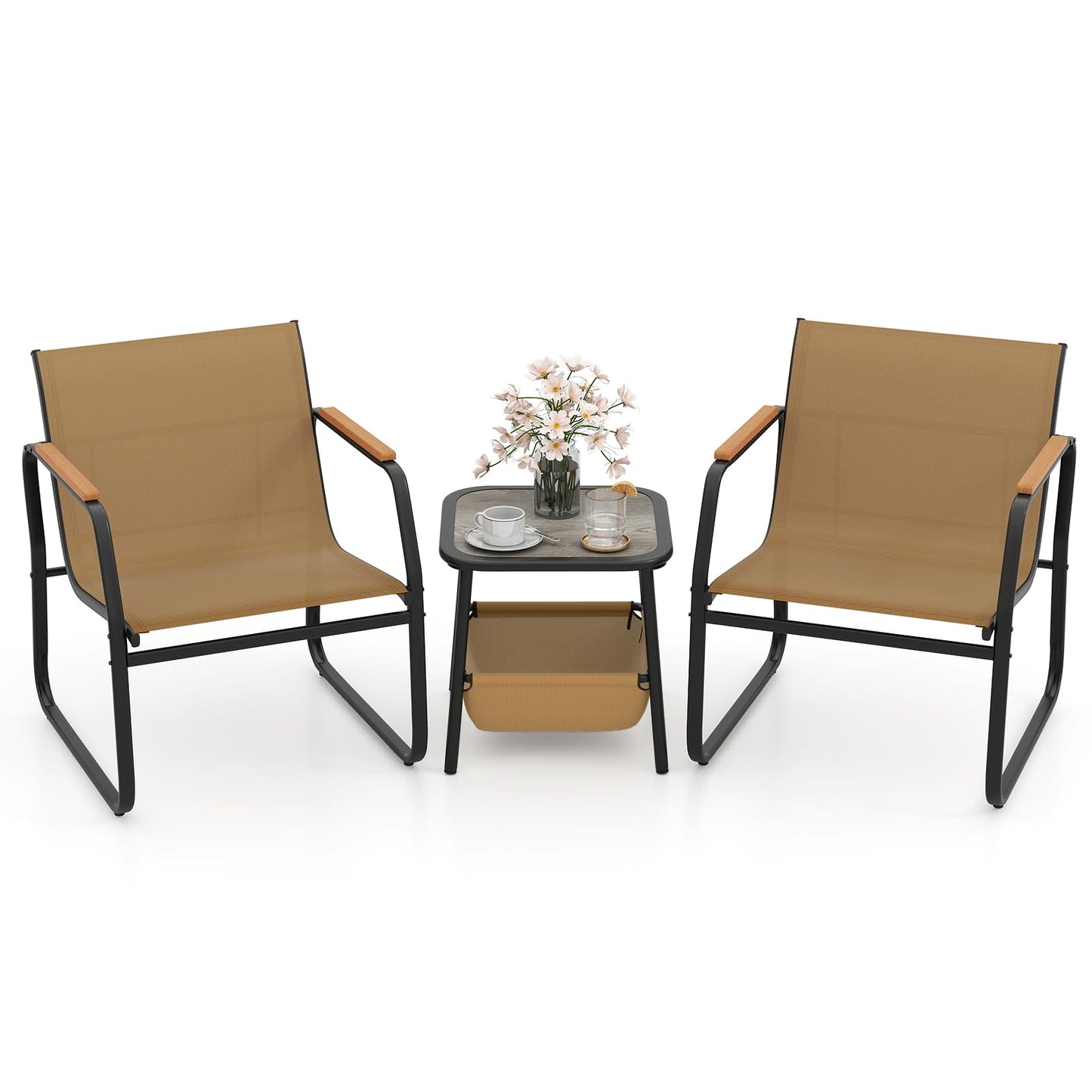 Tangkula 3 Piece Rocking Bistro Set Outdoor for Porch