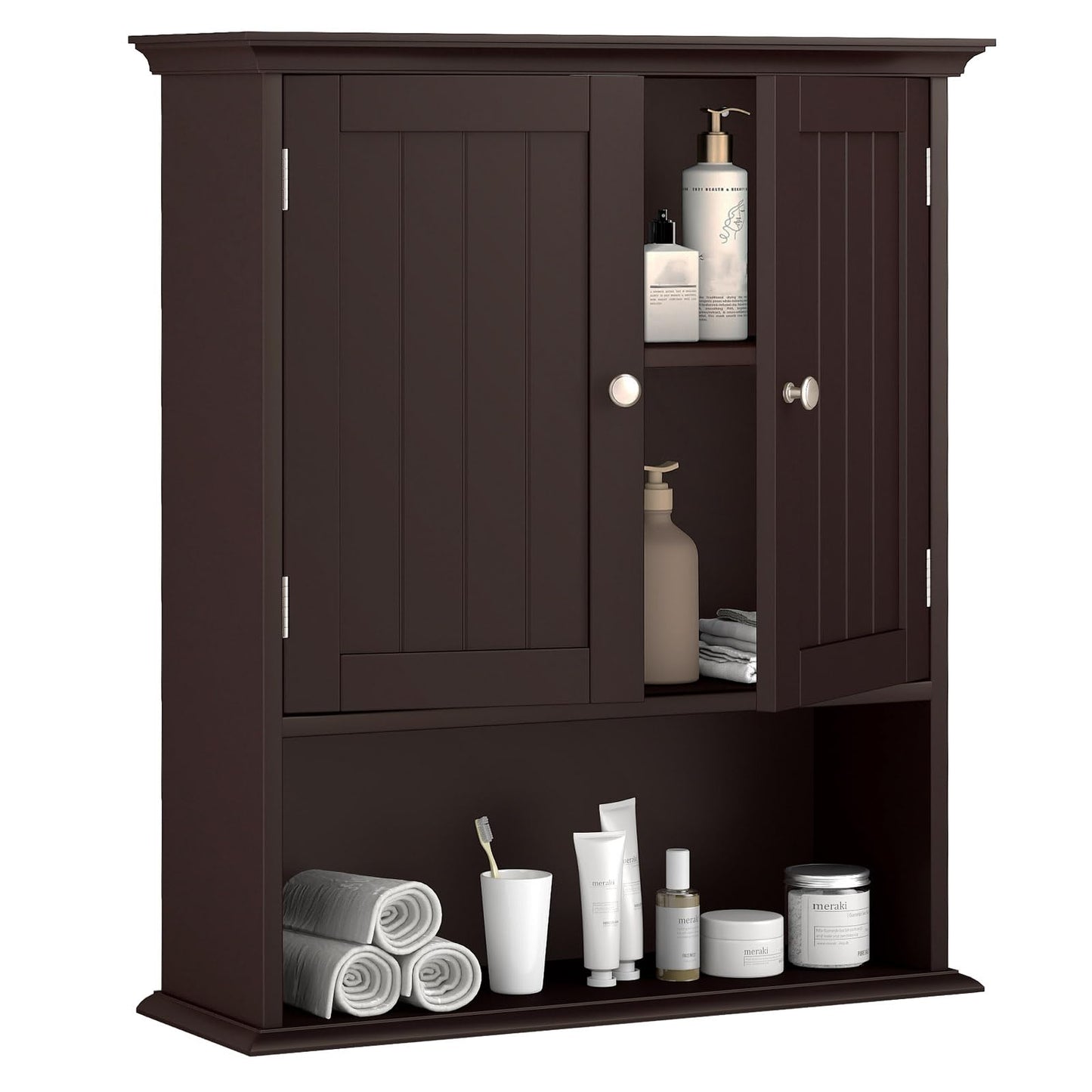 Tangkula Bathroom Wall Cabinet with Doors & Shelves