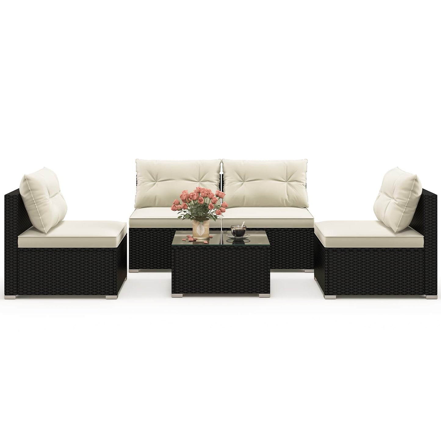Tangkula 5 Piece Rattan Sofa Set, Outdoor Wicker Furniture Set w/Seat & Back Cushions