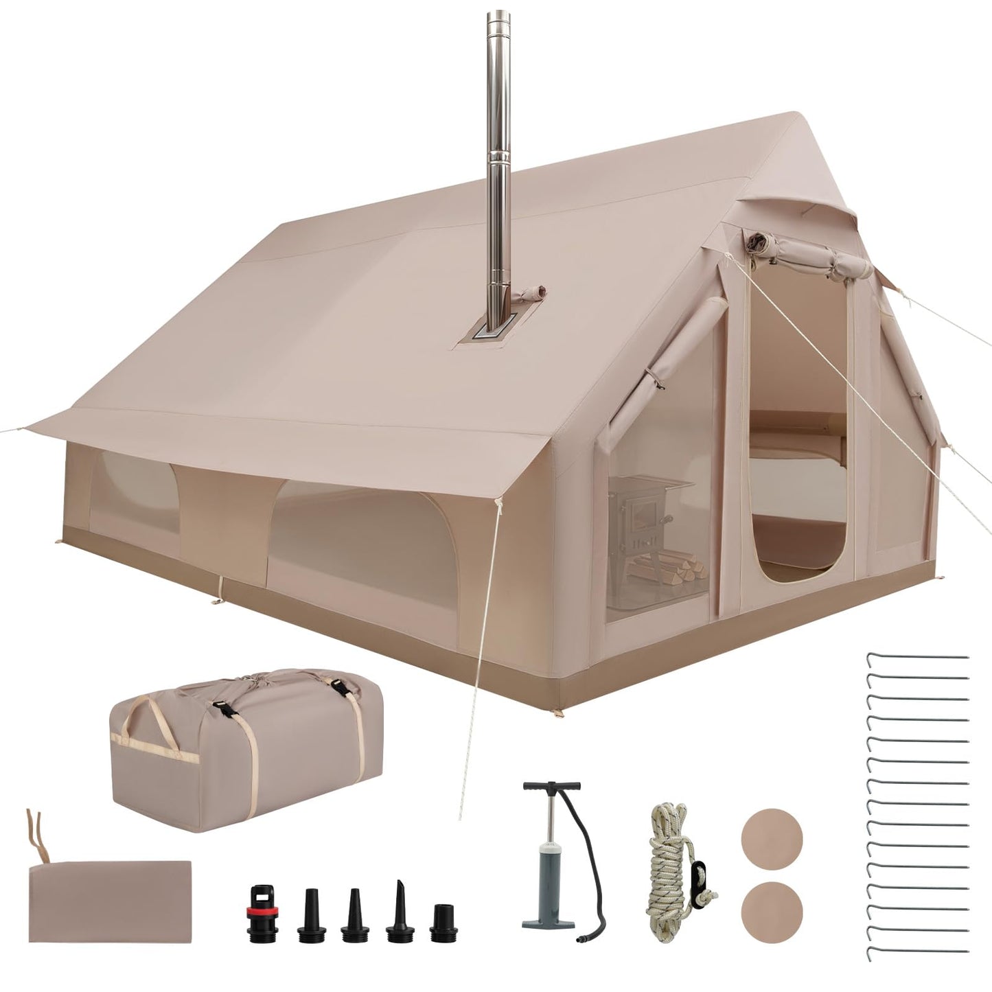 Tangkula Inflatable Tent for Camping w/Stove Jack & Hand Pump