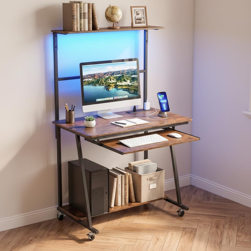 Tangkula Rolling Computer Desk Cart with Keyboard Tray