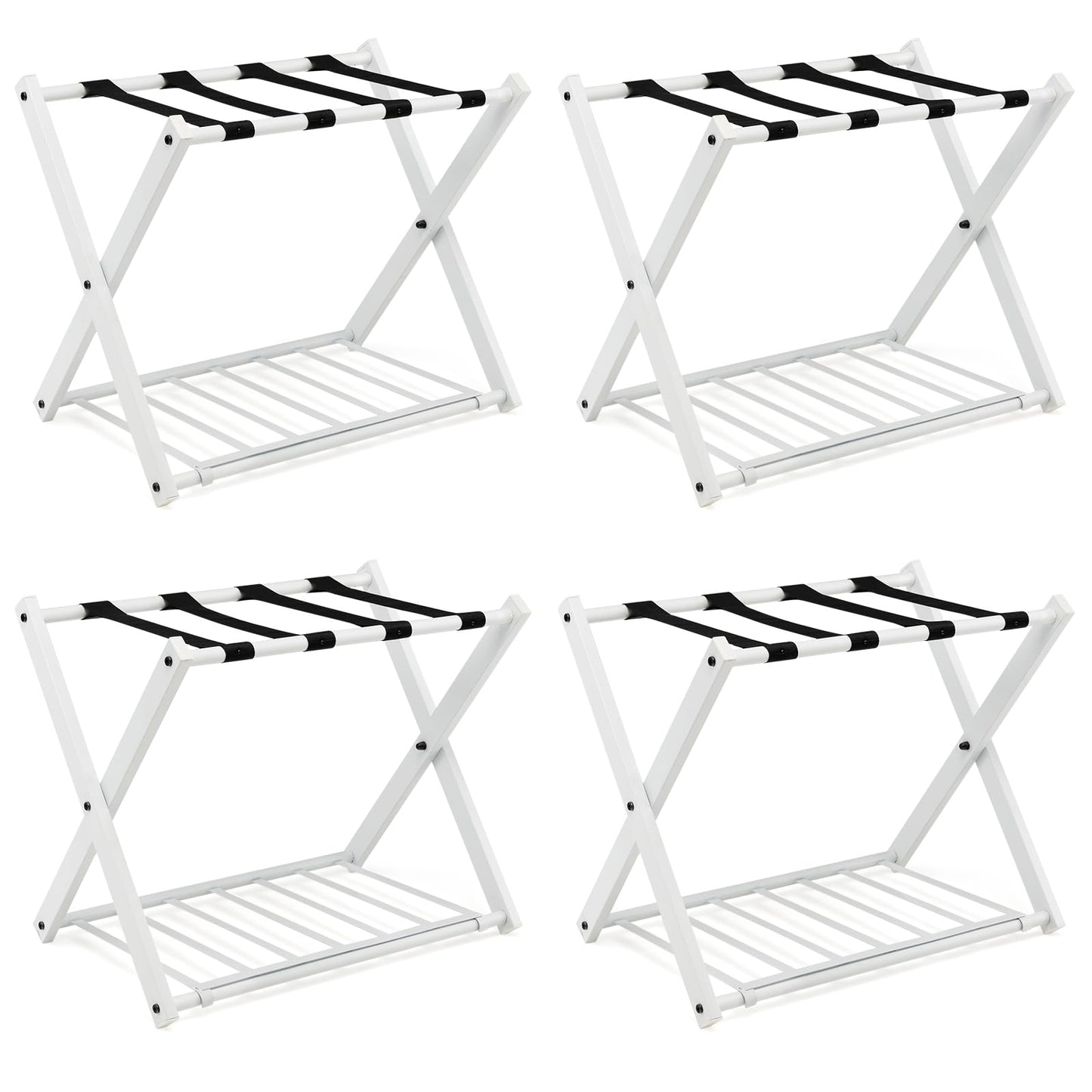 Tangkula Luggage Rack , Folding Metal Suitcase Luggage Stand, Double Tiers Luggage Holder with Shoe Shelf