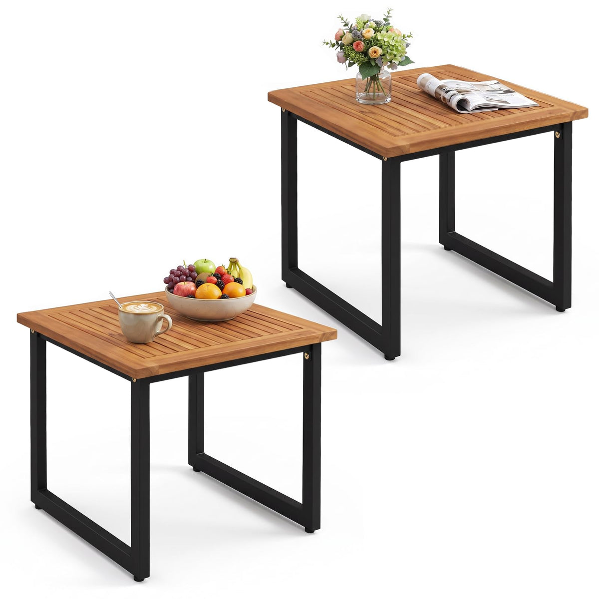 Tangkula 18" Square Acacia Wood Patio Side Table