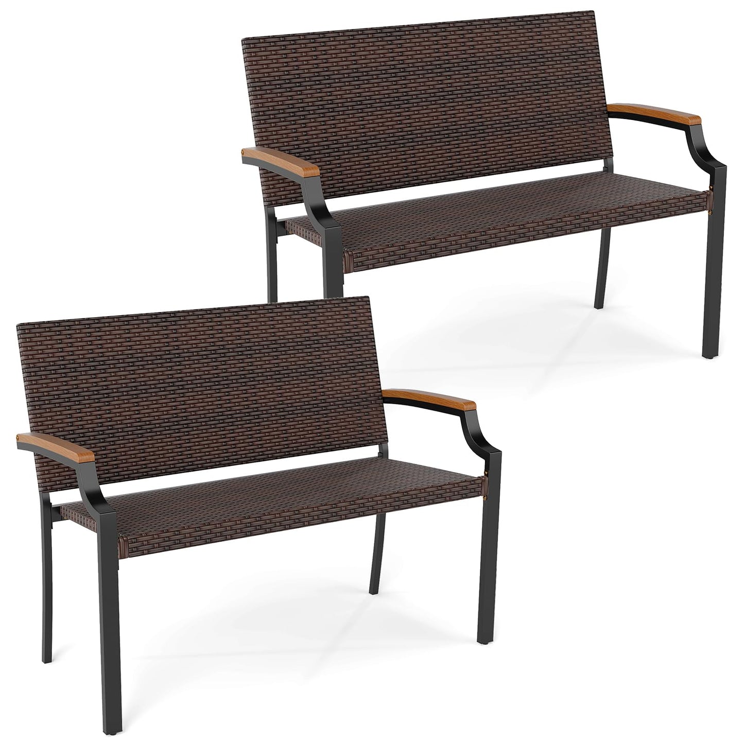 Tangkula Stackable Patio Wicker Loveseat Bench