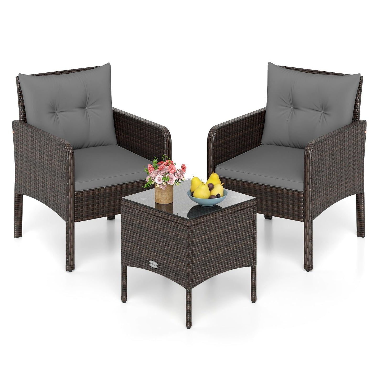Tangkula 3 Pieces Patio PE Wicker Furniture Set for Porch