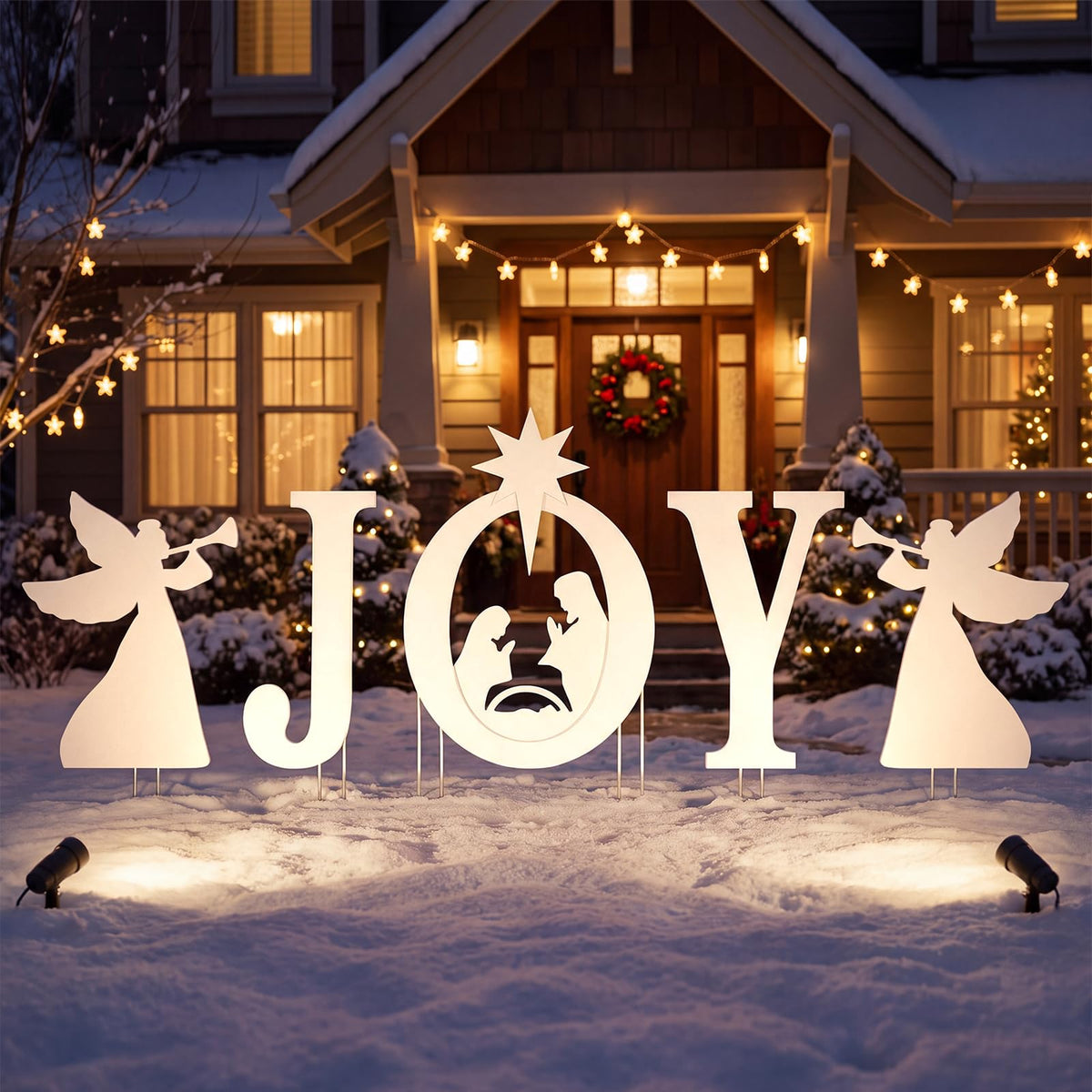 Tangkula 5 Pieces Outdoor Christmas Joy & Angels Nativity Yard Signs Set