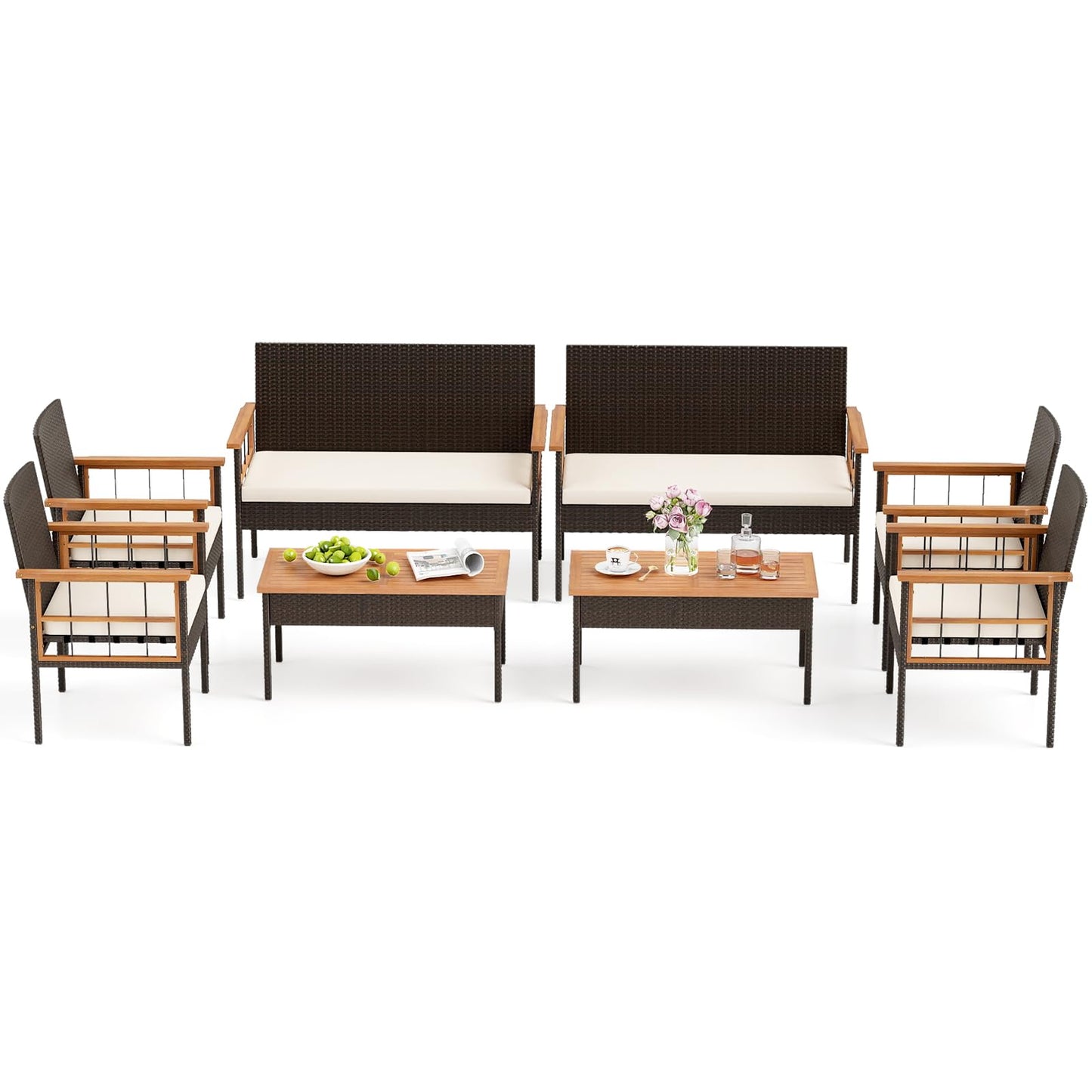 Tangkula 4 Pieces Wicker Patio Conversation Furniture Set for Backyard