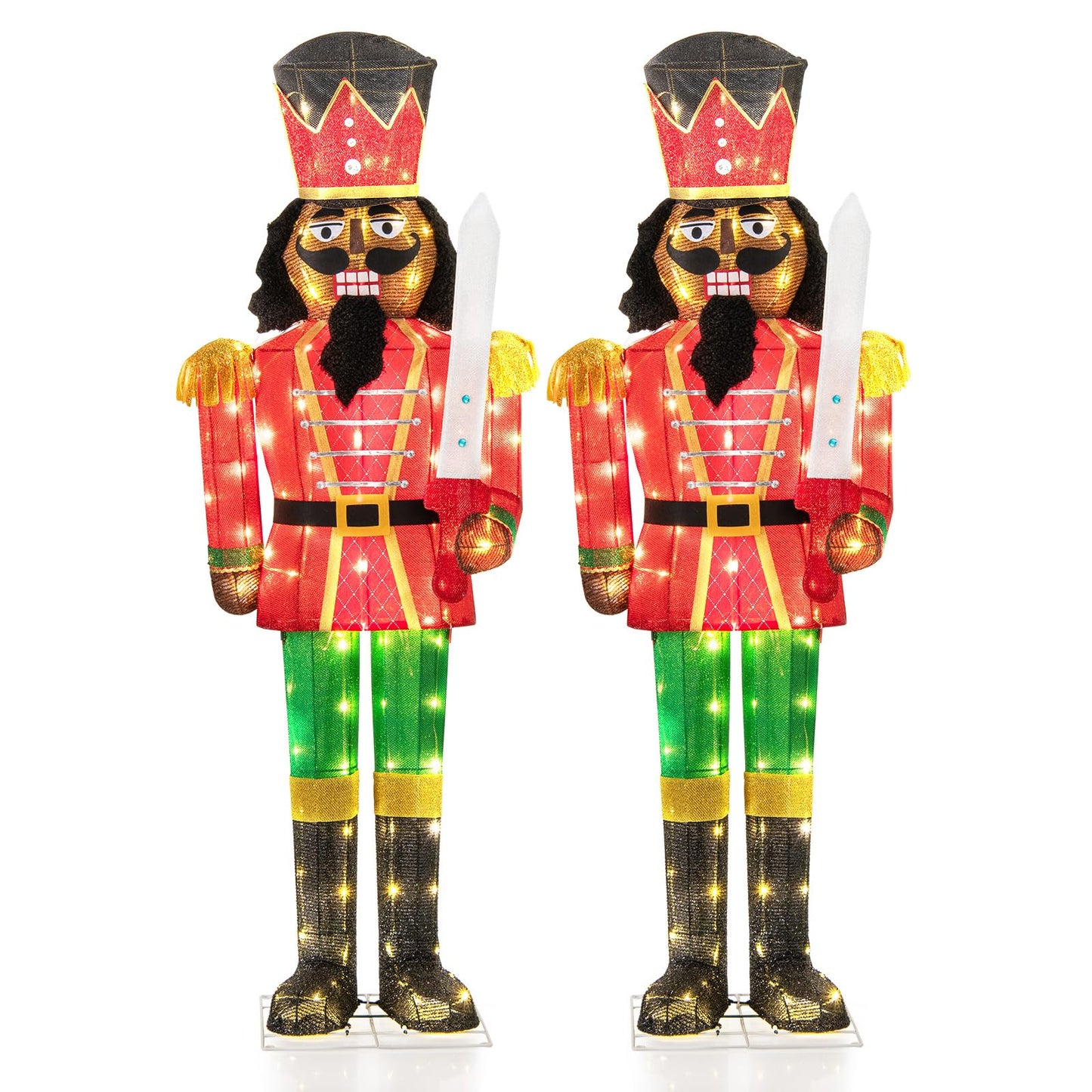Tangkula 5 FT Lighted Christmas Nutcracker with Glitter Sword