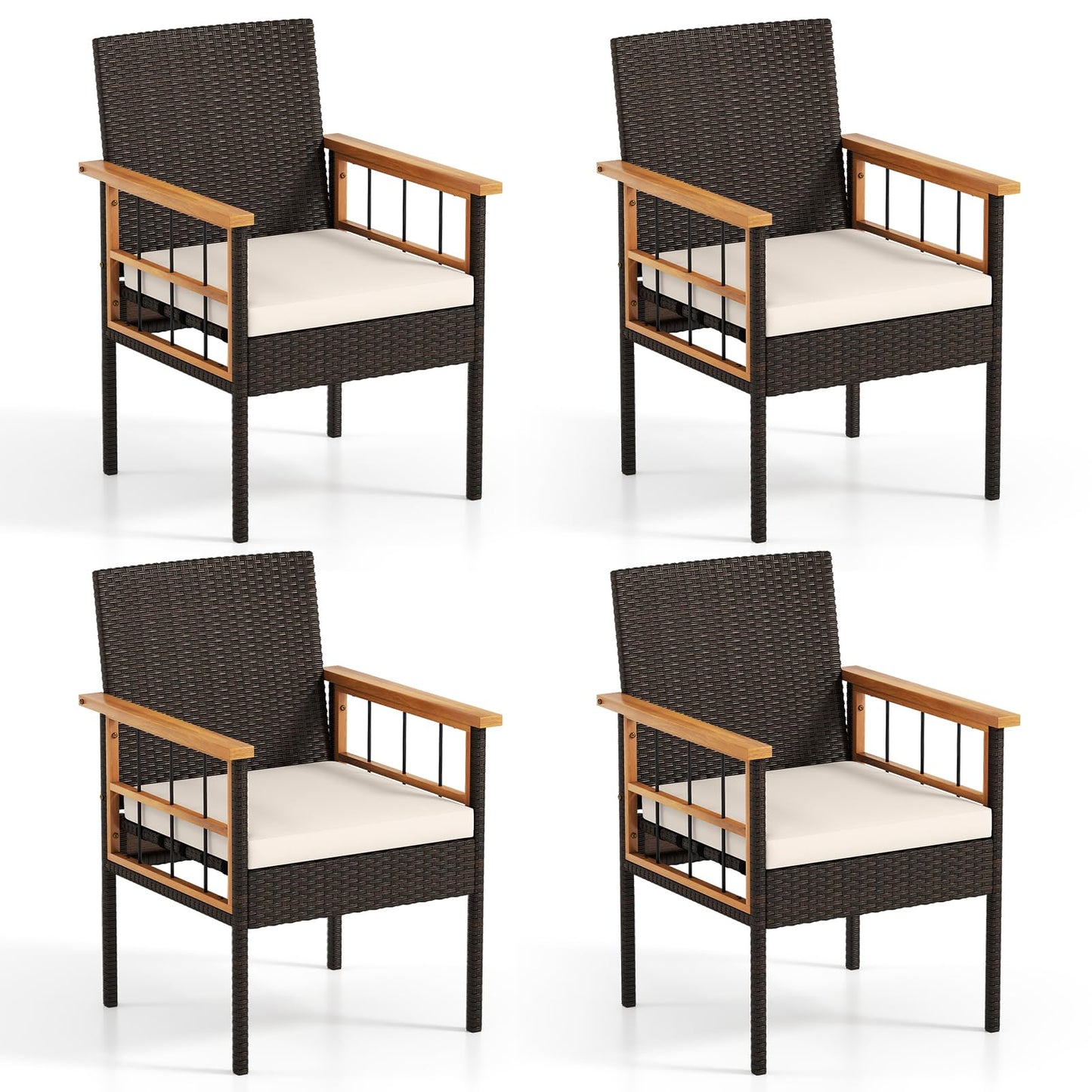 Lot de 2/4 chaises de salle à manger Tangkula en bois d'acacia et osier pour terrasse