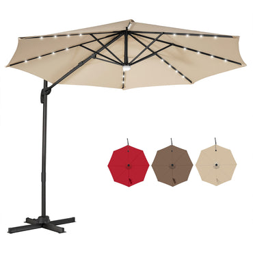 Tangkula 10FT Patio Cantilever Umbrella With 28 LED Lights