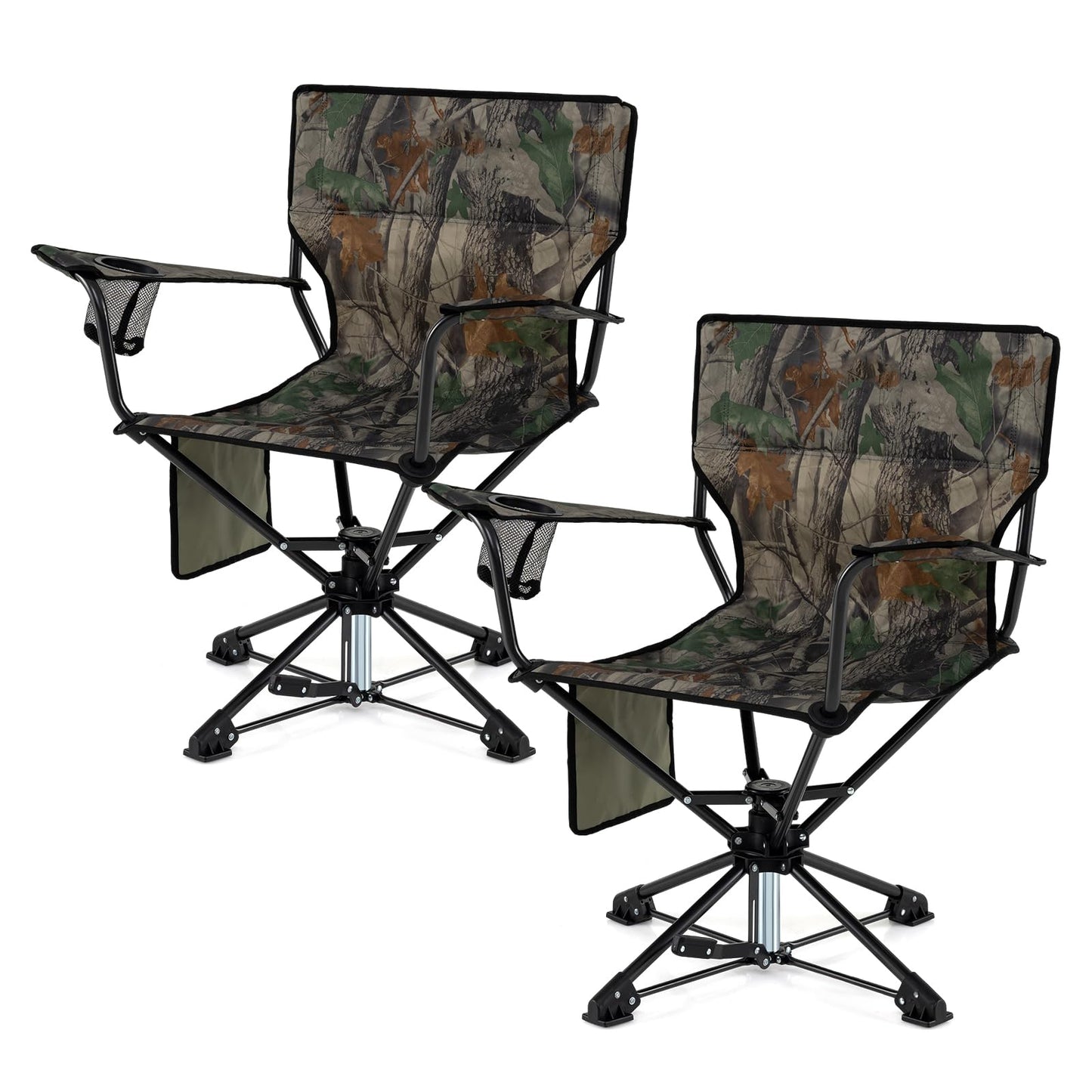 Chaise de camping pivotante Tangkula, chaise de pelouse portable avec porte-gobelet, pochette de rangement, sac de transport
