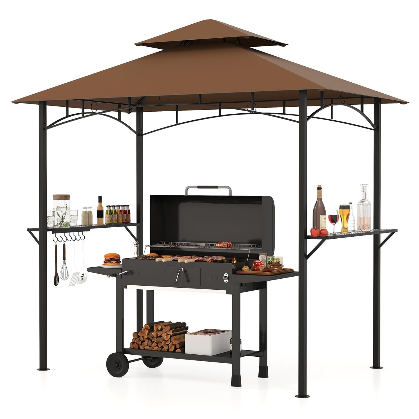 Tangkula 8x5 Ft Grill Gazebo, 2-Tier Barbecue Gazebo with 2 Shelves