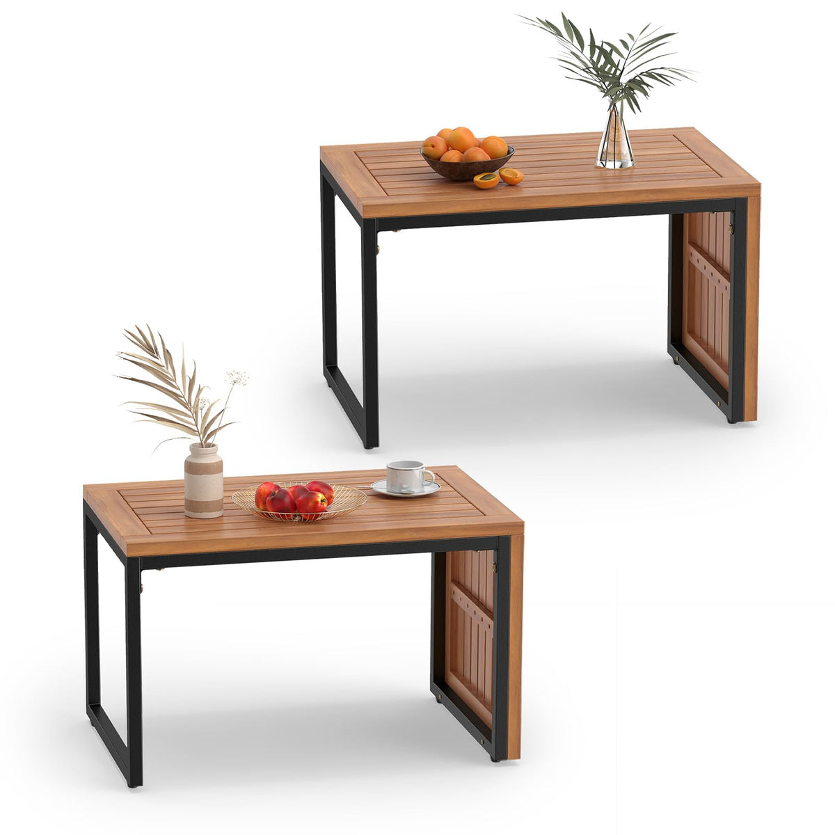 Tangkual 2-in-1 Patio Acacia Wood Side Tables