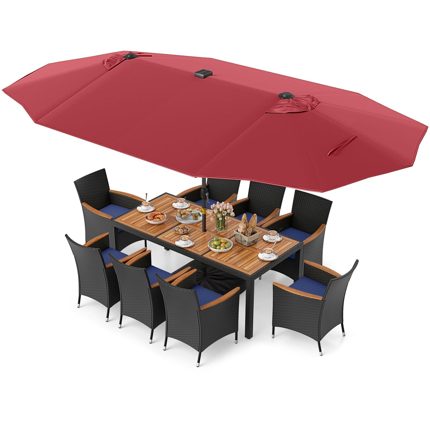 Tangkula 11 Pieces Patio Dining Set with Double-Sided Led Patio Umbrella