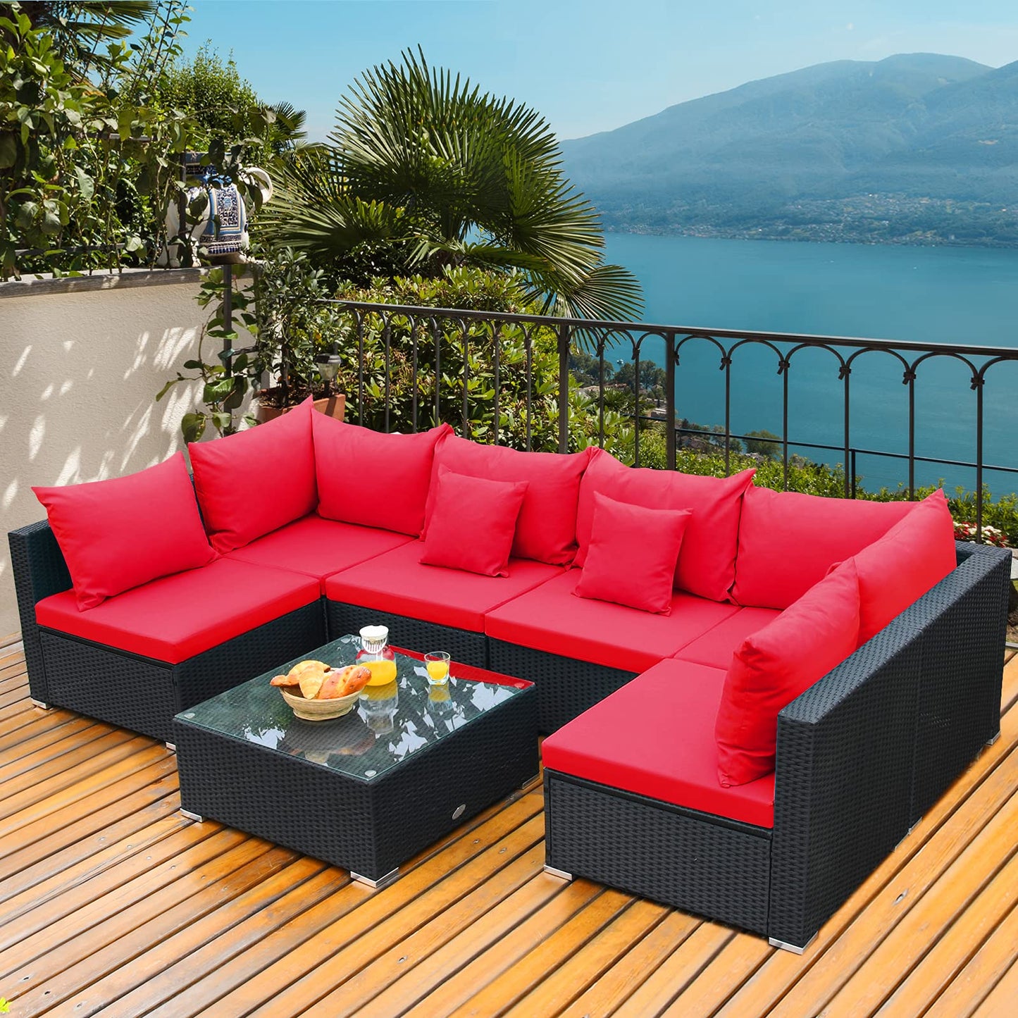 Tangkula 7 Piece Patio Furniture Set with Pillows and Cushions