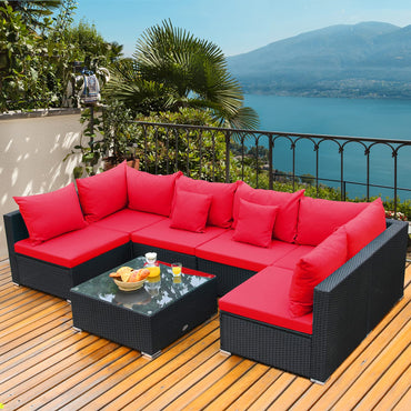 Ensemble de mobilier de jardin 7 pièces Tangkula avec oreillers et coussins