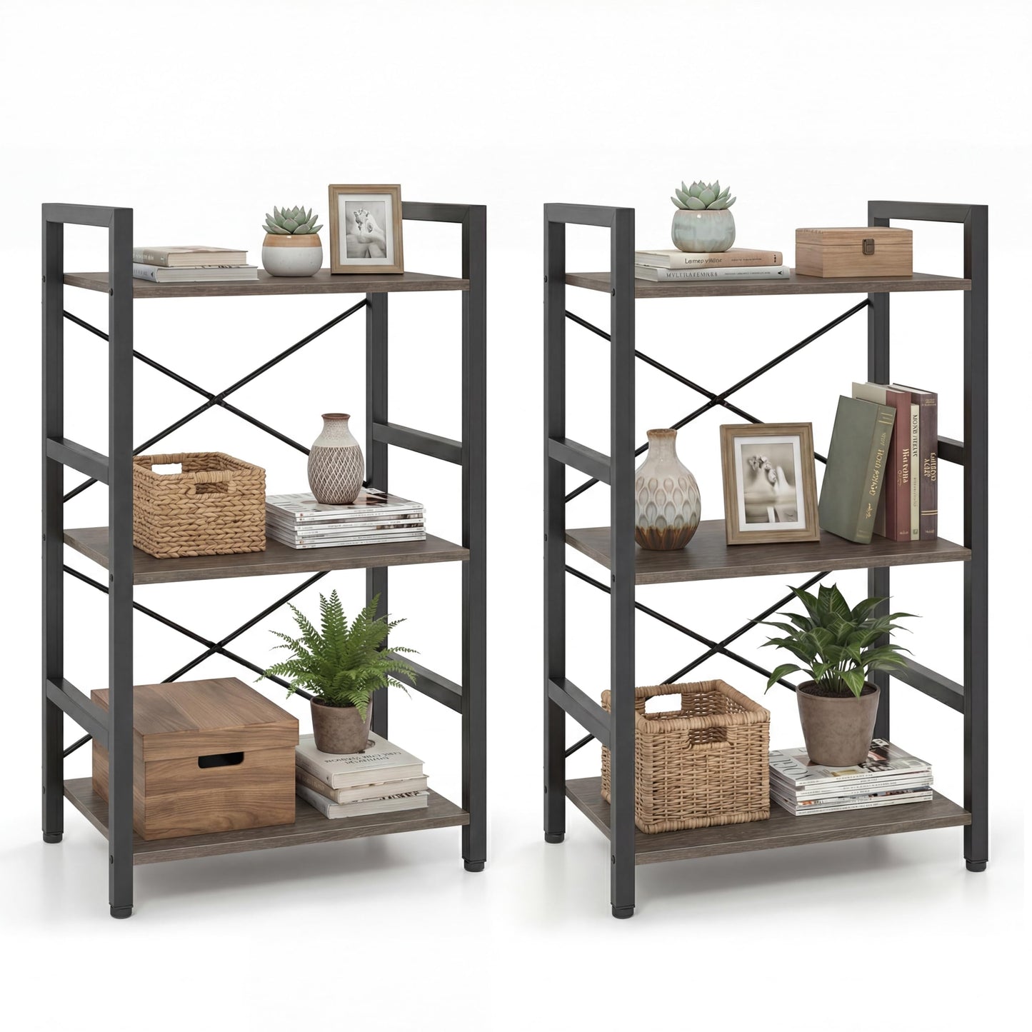 Tangkula 16.5" Width Wooden Open Bookcase with Metal Frame