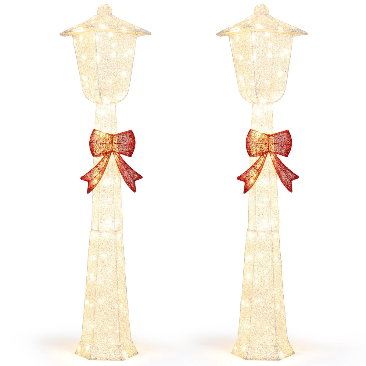 Tangkula 5 FT Lighted Christmas Lamp Post with Bowknot Decorations