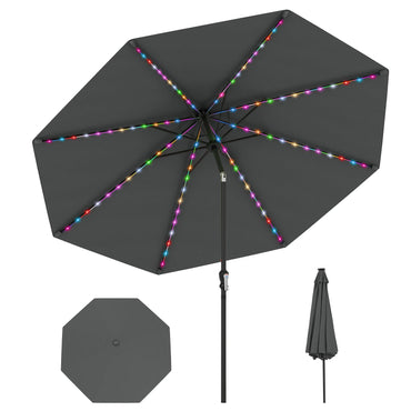 Tangkula 10 FT Solar Patio Umbrella with 96 Multi Colored Flowing LED Lights