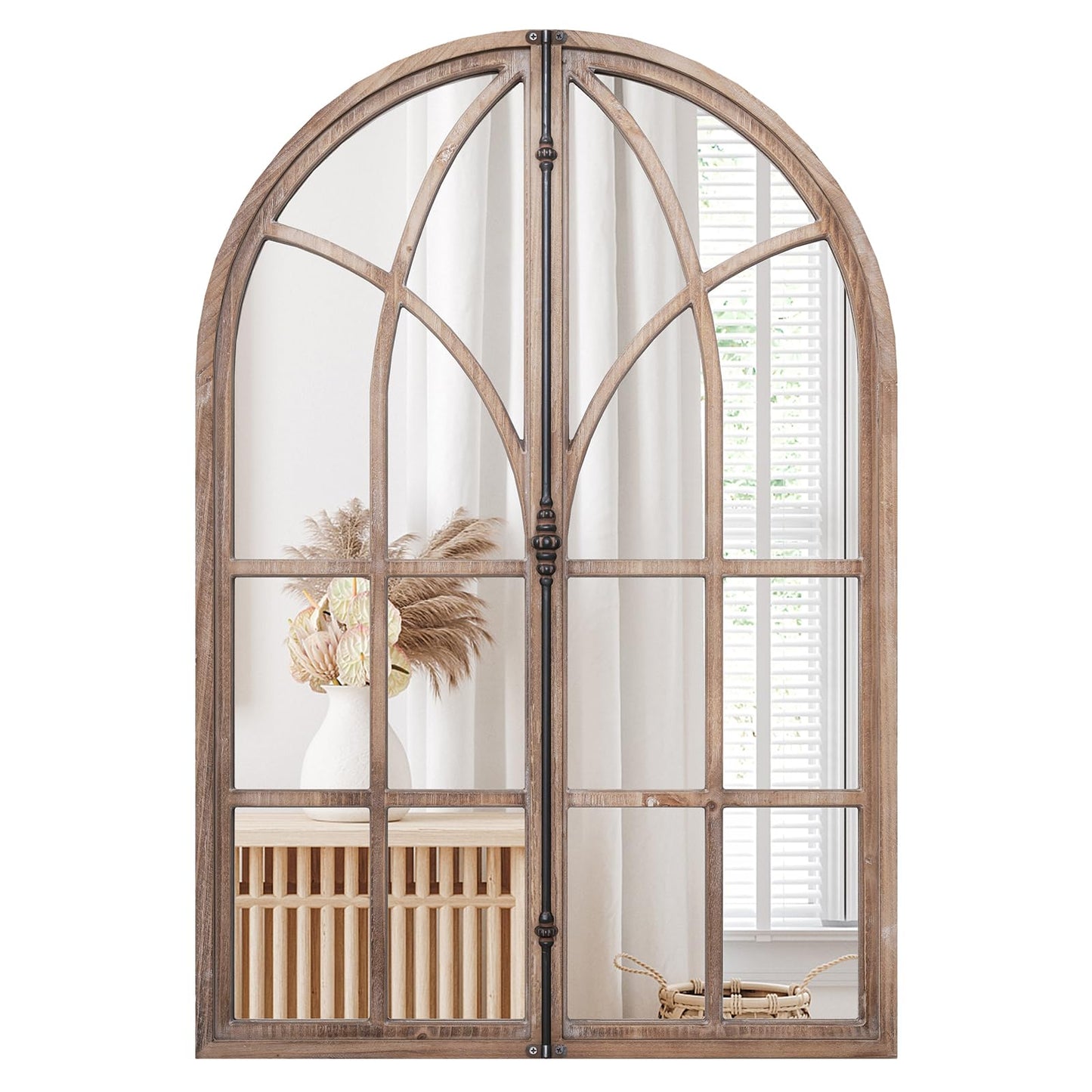 Tangkula 24" x 34" Arched Window Mirror, Farmhouse Decorative Arch Mirror