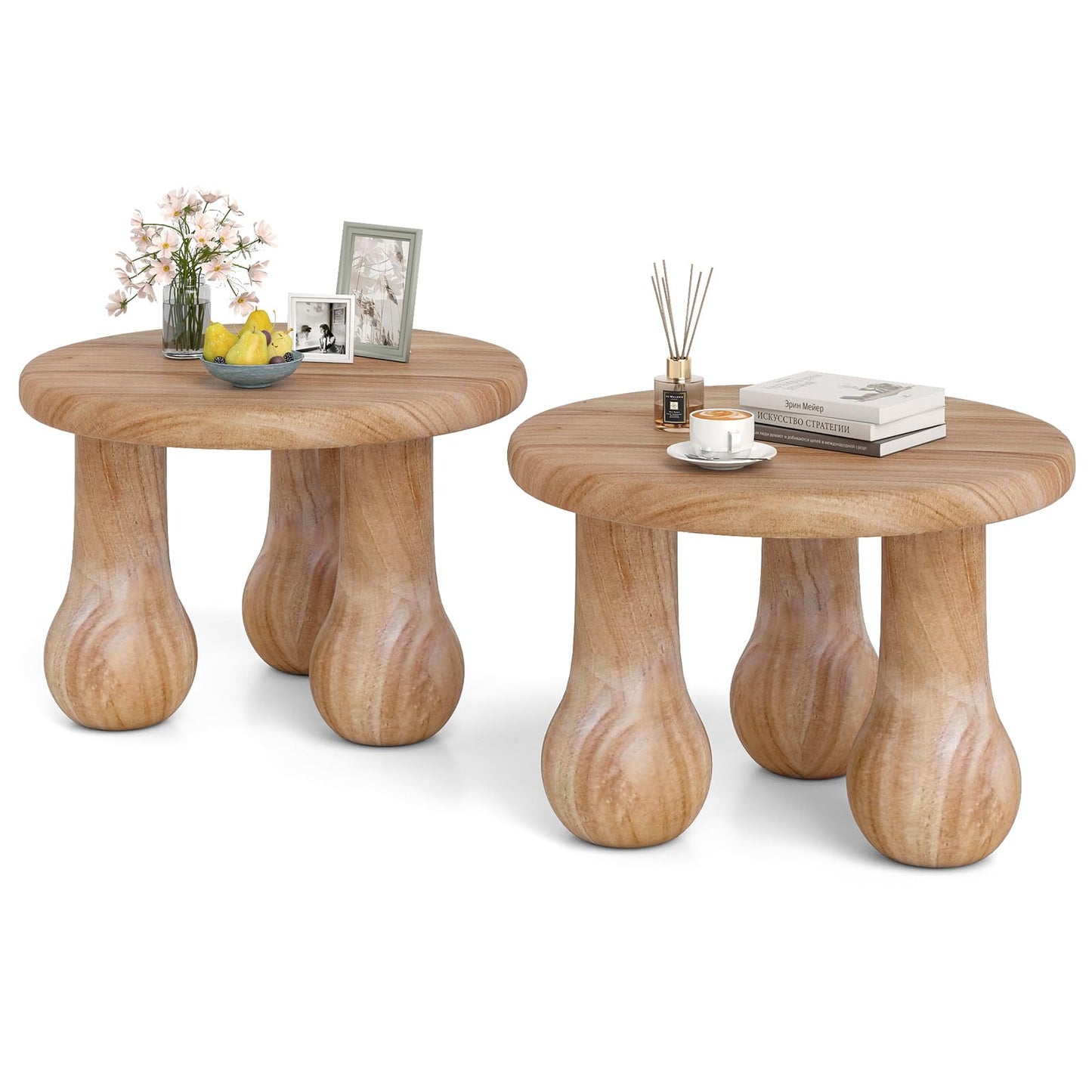 Table d'appoint ronde d'extérieur Tangkula avec plateau épaissi et pieds en colonne