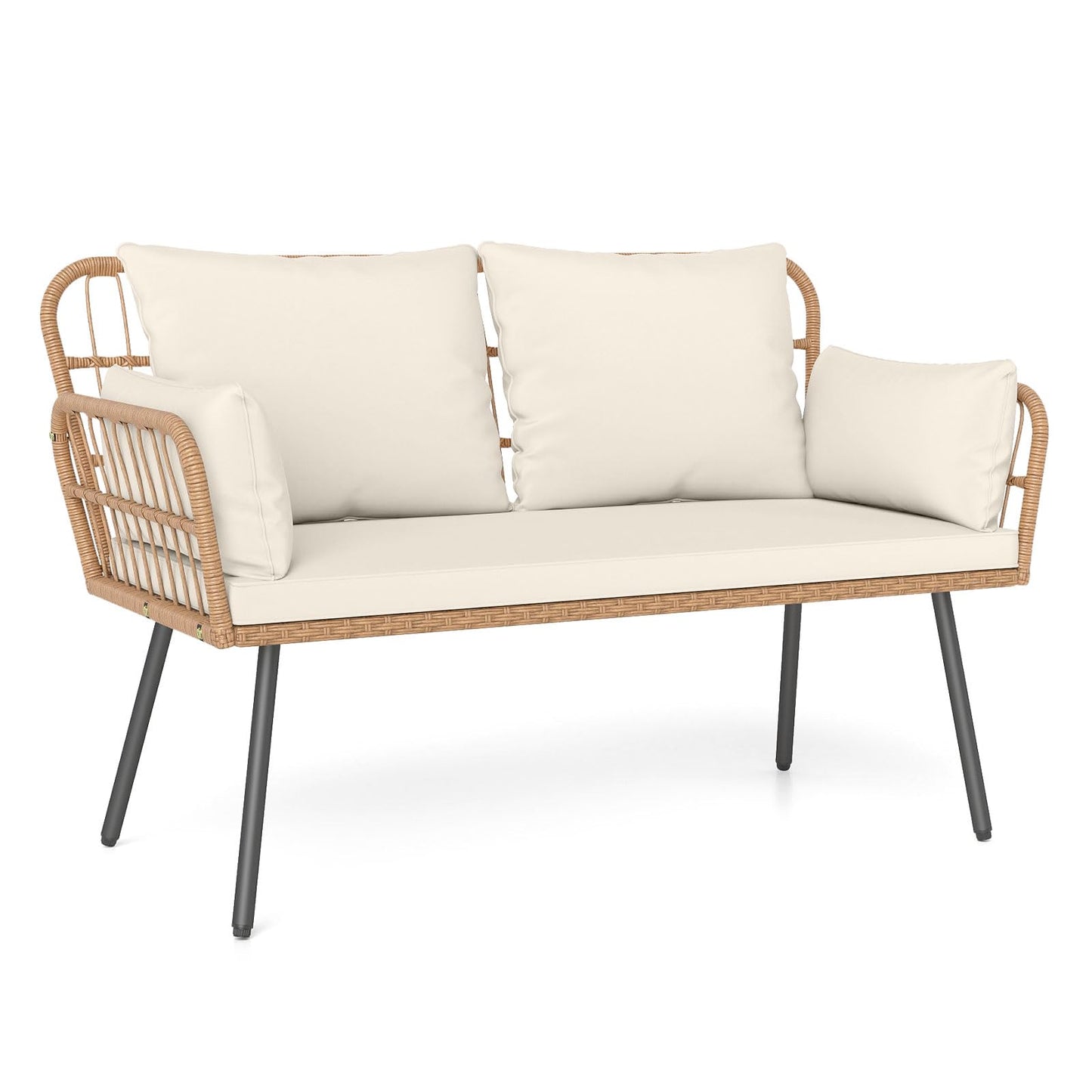 Tangkula Patio Wicker Loveseat with Heavy Duty Metal Frame