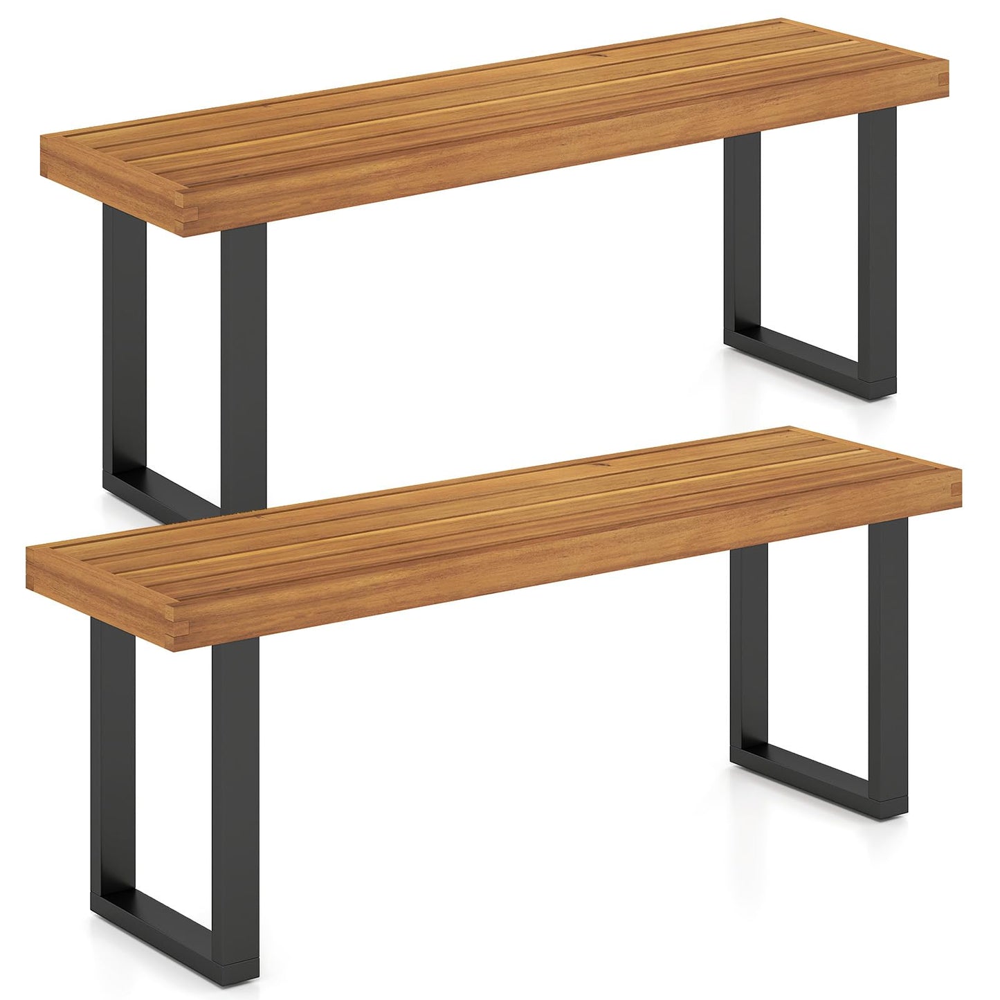 Tangkula 48" Long Patio Dining Bench with Metal Legs