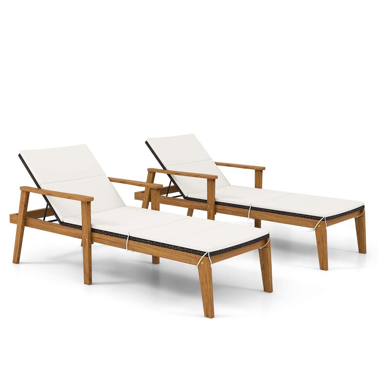 Tangkula Chaise longue d'extérieur, chaise longue de patio en rotin avec accoudoirs et dossier à 4 niveaux
