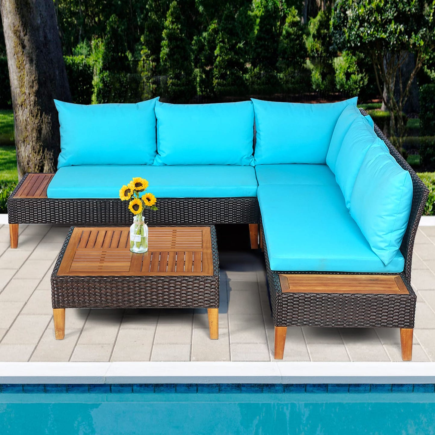 Tangkula 4 Pieces Acacia Wood Patio Furniture Set