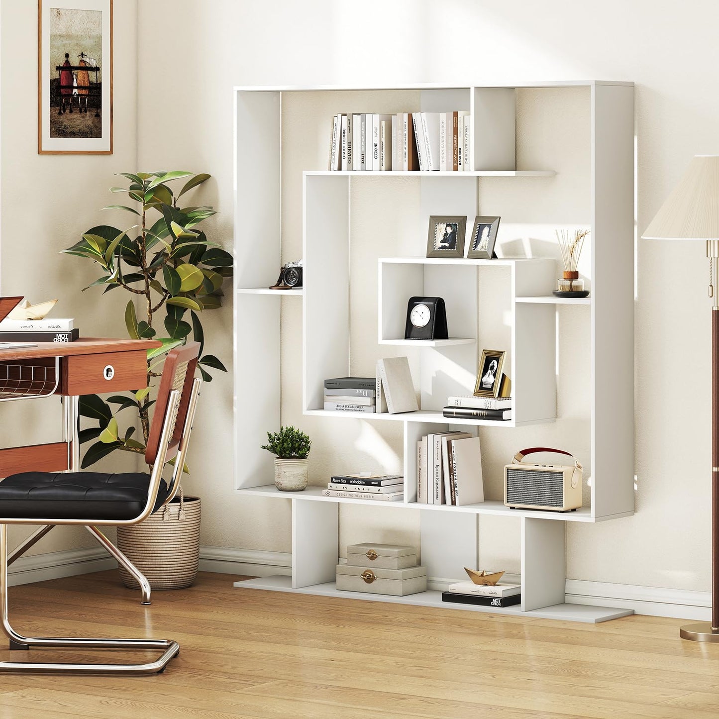Tangkula Irregular Wooden Bookshelf Geometric Bookcase