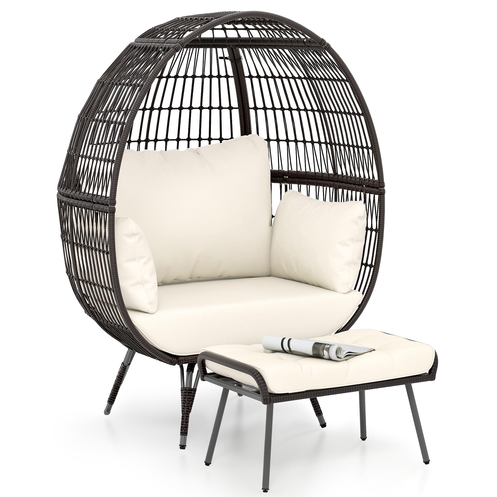 Tangkula Oversized Wicker Egg Chair with Ottoman for Living Room