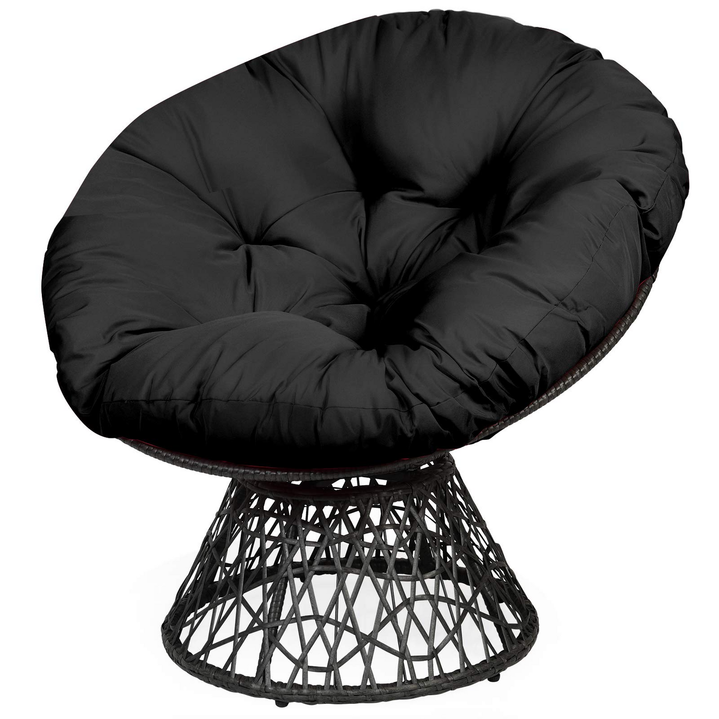 Tangkula Papasan Chair Rattan Ergonomic Chair w/ 360-degree Swivel and Soft Cushion, Solid Structure & Stable Base